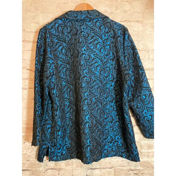 Studio C Jacket Womens 16W Dark Turquoise Jacquard Shiny Tapestry Button Front - Picture 11 of 13